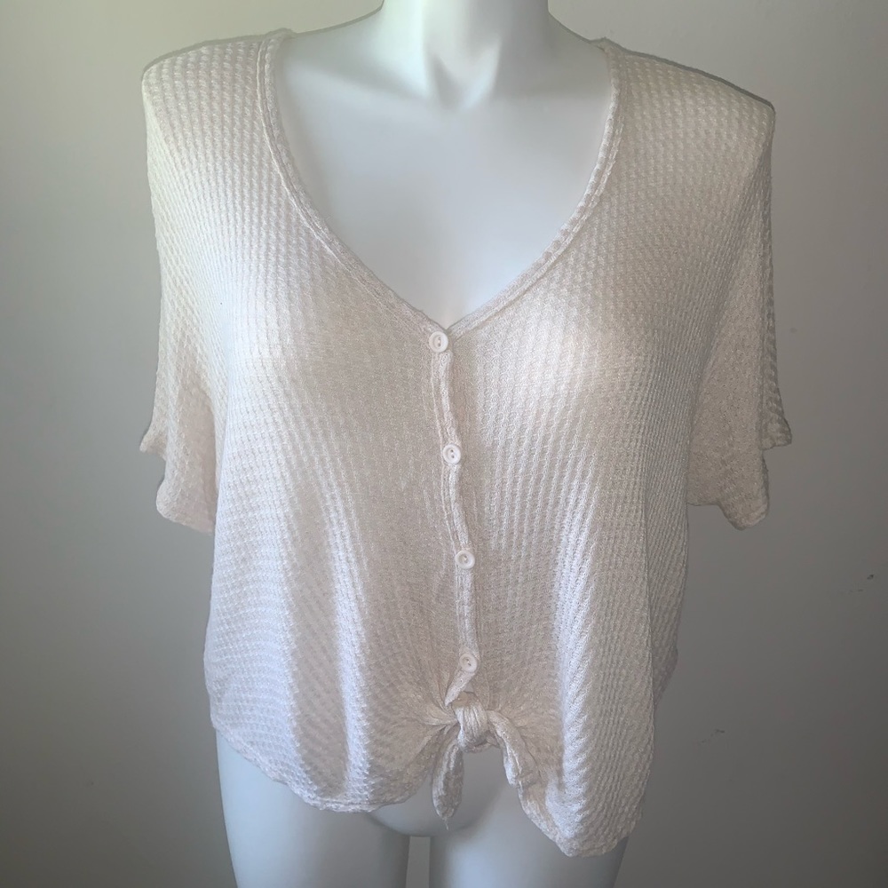 Live in the moment cream Waffle Knit button down